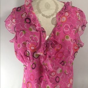 Allison Taylor Silk Blouse Pinks Ruffles XL